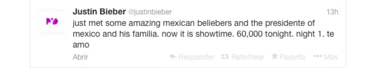El astro compartió que había convivido con el presidente de México y su familia, posteriormente fuentes oficiales lo negaron y Bieber se retractó diciendo que en realidad sólo estuvo la familia.