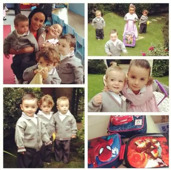 Hoy fue el primer día de kinder de los trillizos de Inés Gómez Mont.