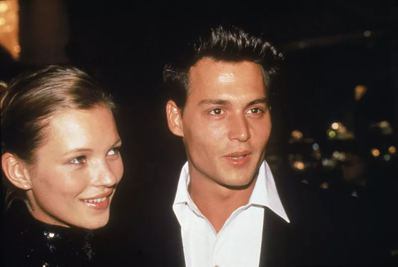 Kate Moss And Johnny Deep At 1995 Golden Globes