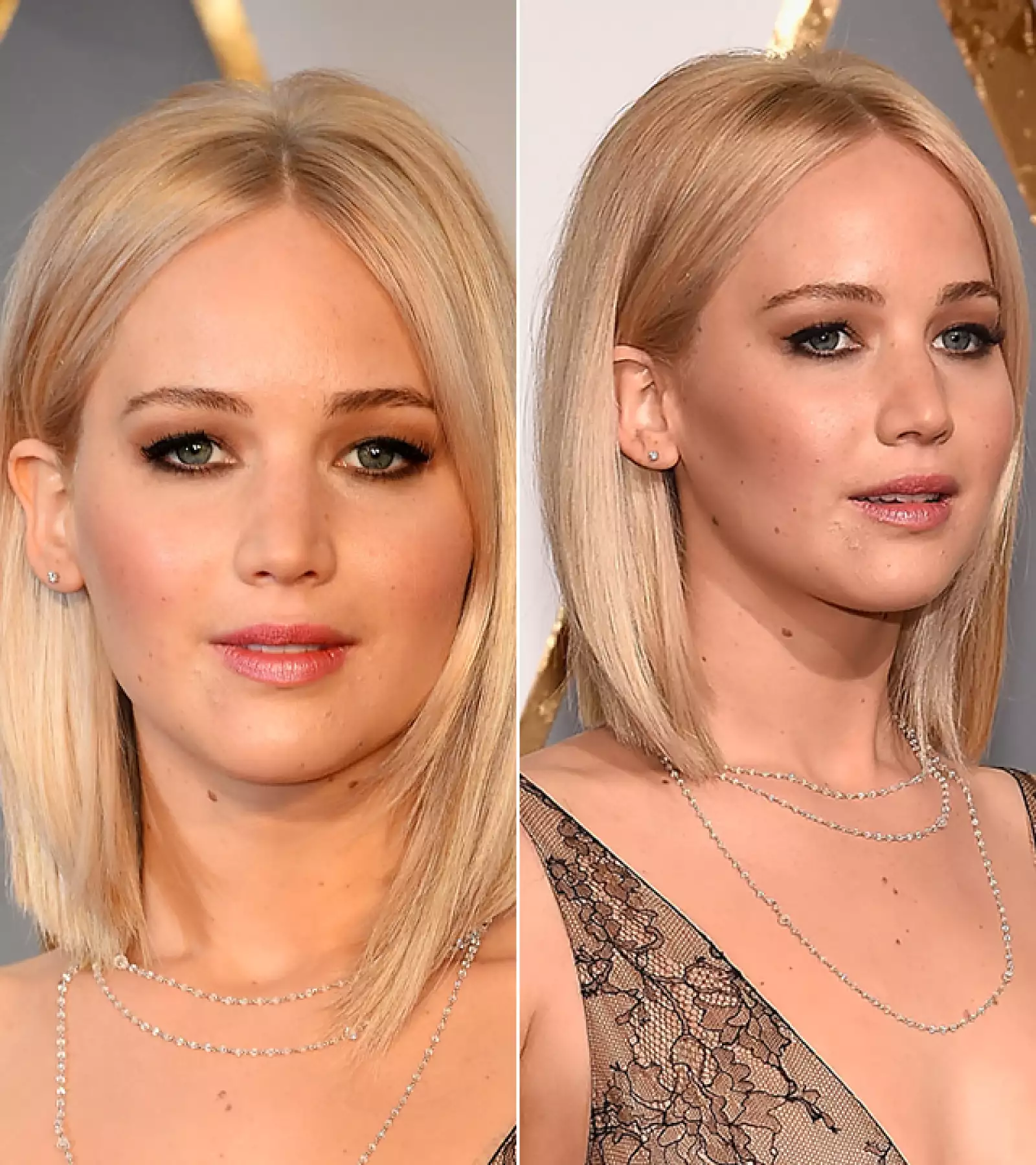 Jennifer Lawrence mantuvo su beauty look natural para la ocasión. Llevó el pelo suelto y lacio, luciendo su bob de manera increíble. Remarcó los ojos con delineado negro, y llevó los labios en un tono rosa nude.