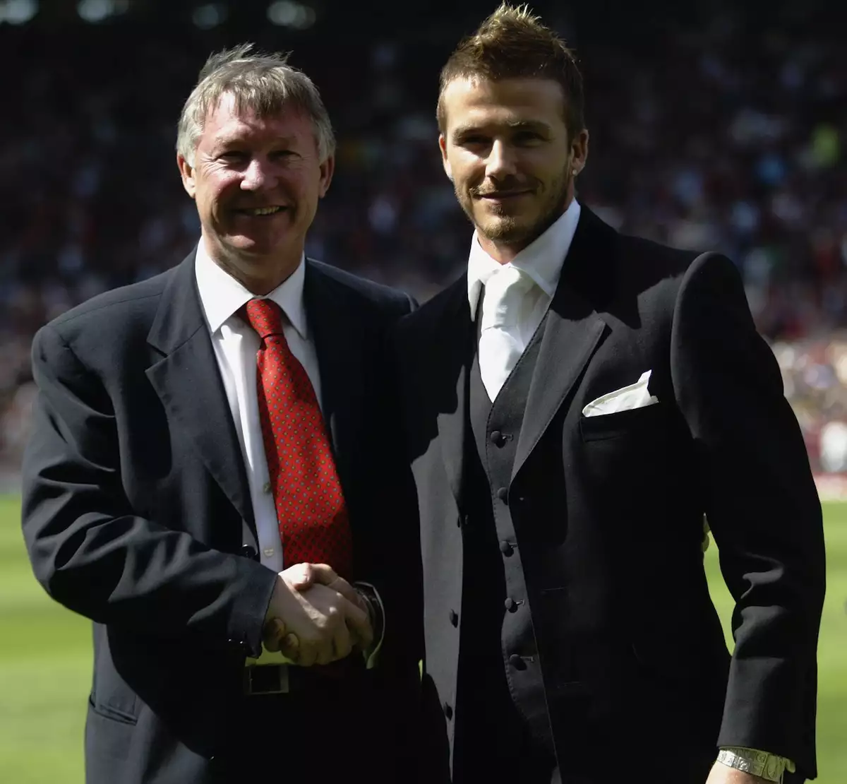 David Beckham of Manchester United and manager Alex Ferguson