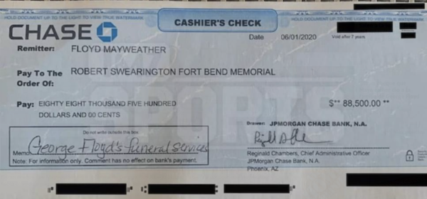 Cheque para el funeral de George Floyd