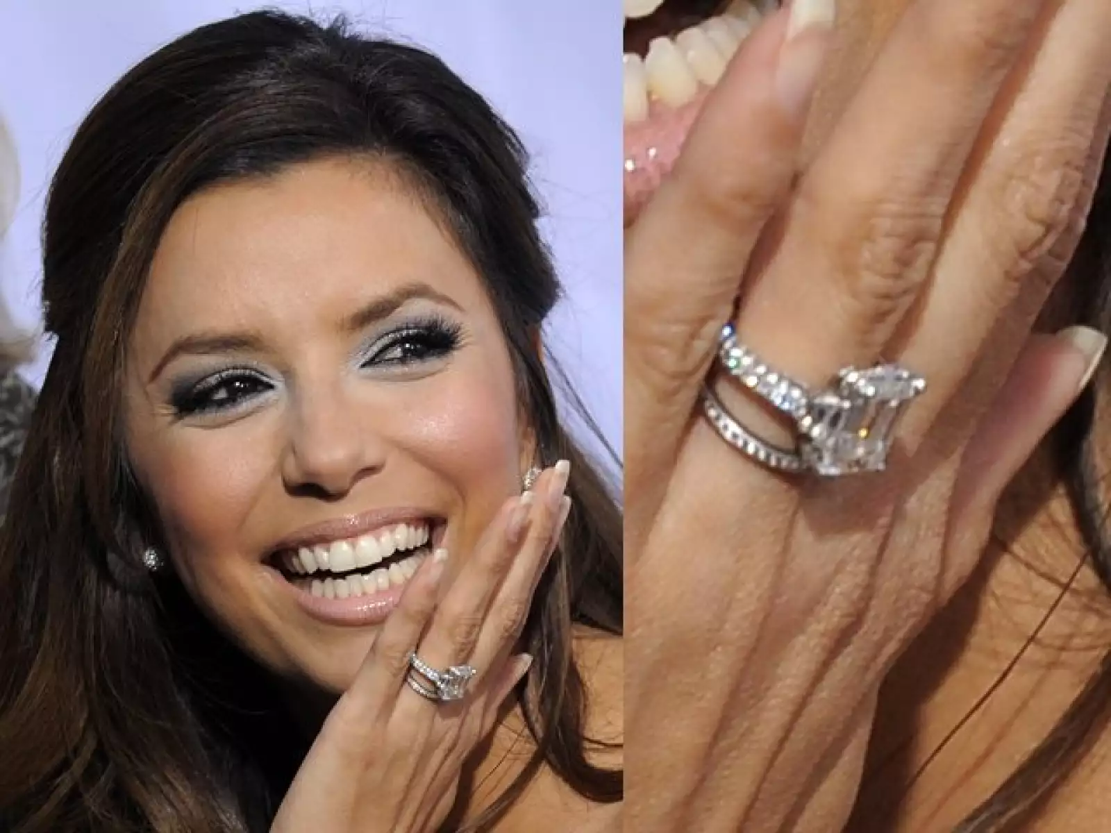 Tony Parker le propuso matrimonio a  Eva Longoria con este anillo de cuarto quilates con esmeraldas a los lados, diseñado por Jean Dousset con un valor de $150,000dls.
