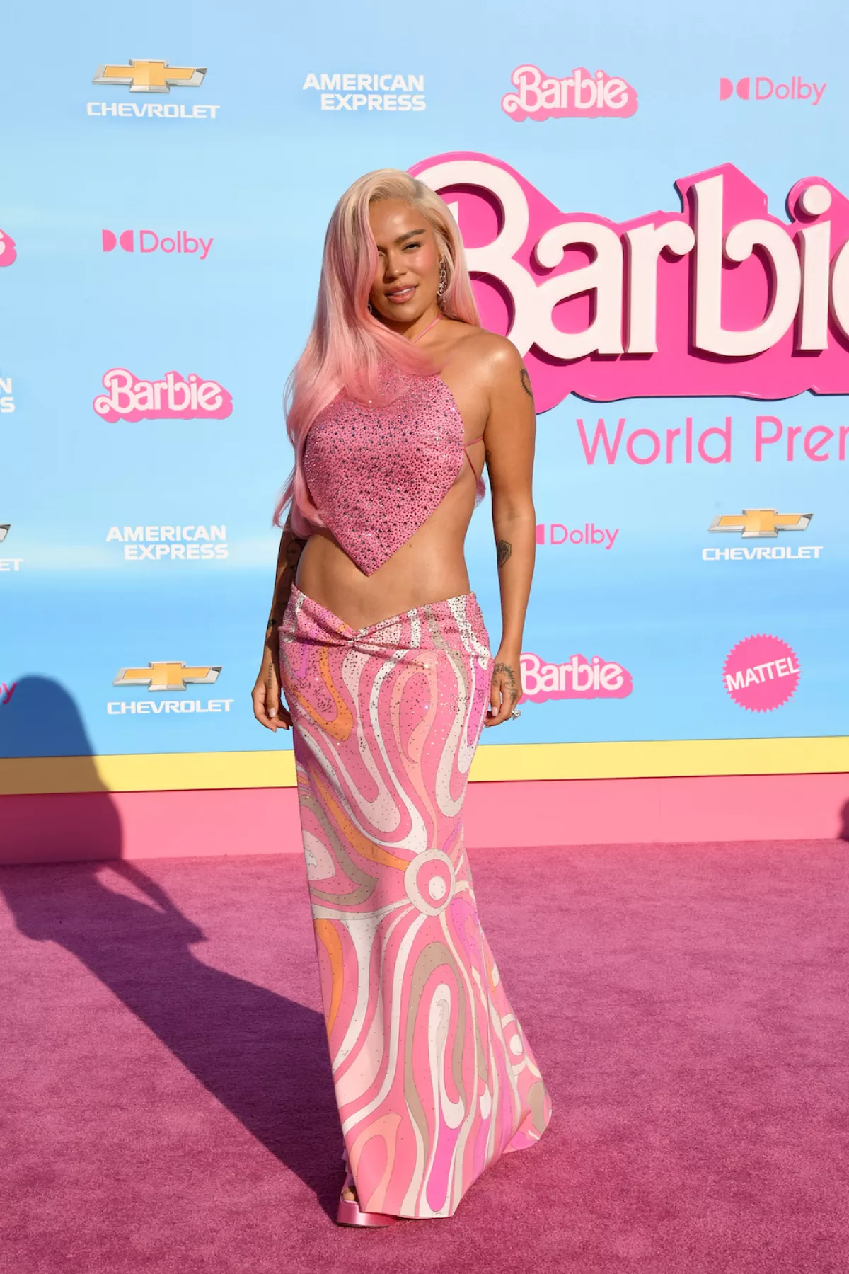 Karol G en la presentación de Barbie en Los Ángeles.