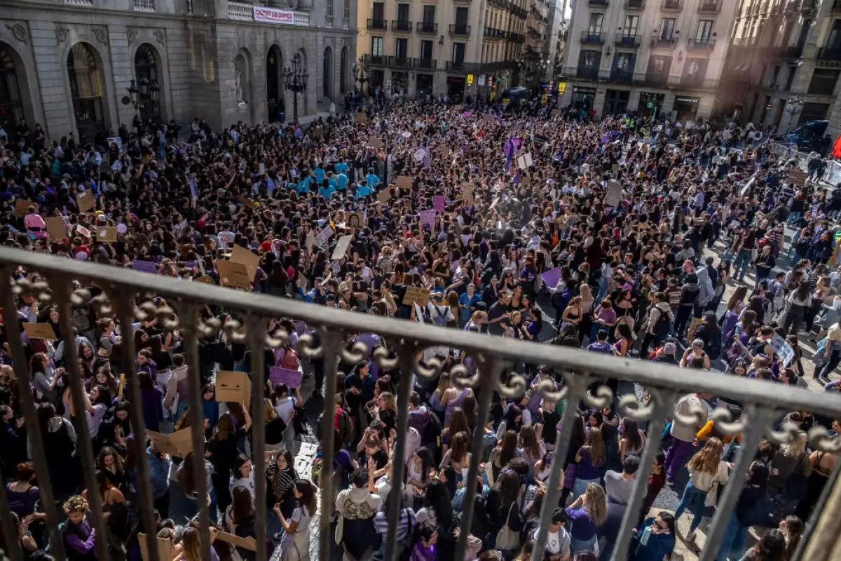 The Plaza de Sant Jaume is seen full of protesters