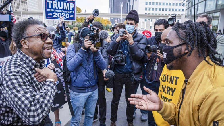 Protests outside of tcf center in Detroit, Michigan.