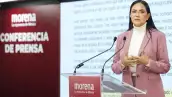 ariadna montiel hablando en conferencia de prensa de Morena.
