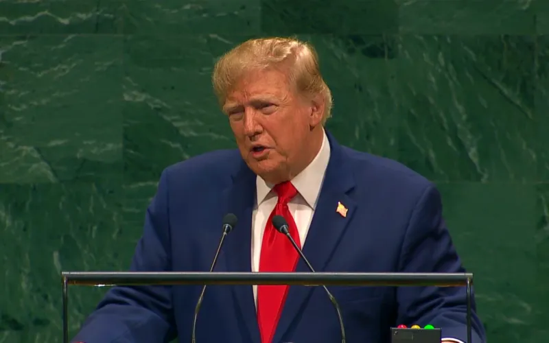 Donald Trump, presidente de EU, hablando ante la Asamblea General de la ONU.