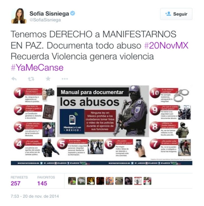 Sofía Sisniega expresó que todos tienen derecho a manifestar su inconformdiad.