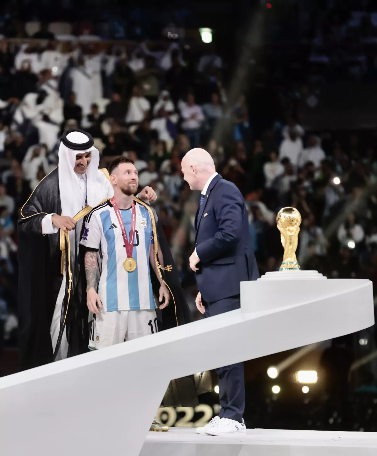 Emir Tamim bin Hamad Al Thani, Lionel Messi y Gianni Infantino