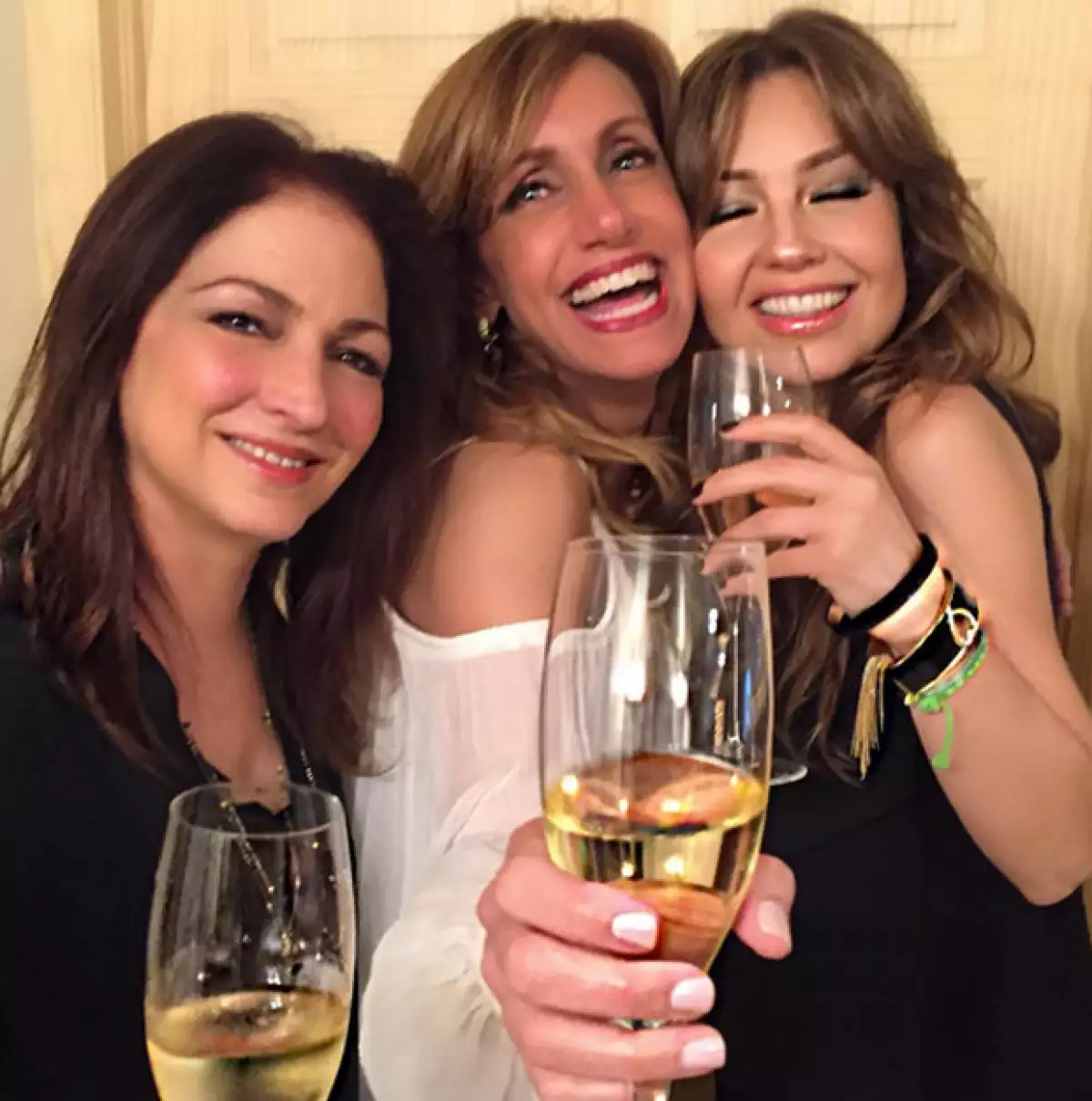 "Celebrando a nuestra @liliestefan estamos las dos virgos @gloriaestefan et moi 👍🏻👏🏻🎉", Thalía.