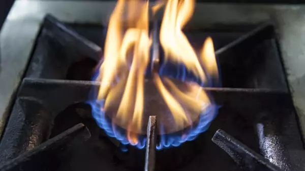 Natural gas burning a blue flames.