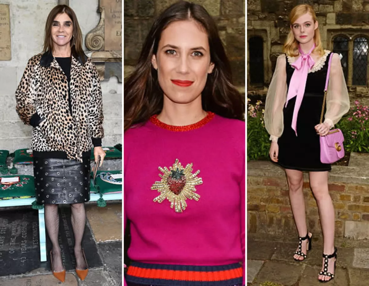 Carine Roitfeld, Tatiana Santo Domingo y Elle Fanning se dieron cita en el Westminster Abbey en Londres para conocer la colección Crucero 2017.