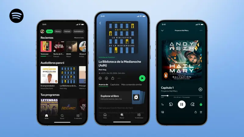 Interfaz de audiolibros de Spotify.