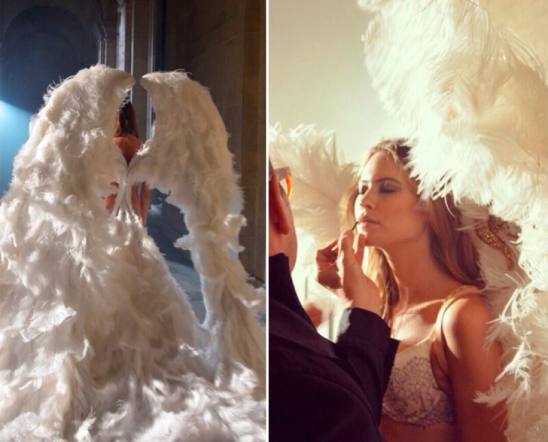 Behati Prinsloo preparándose para la sesión de fotos.