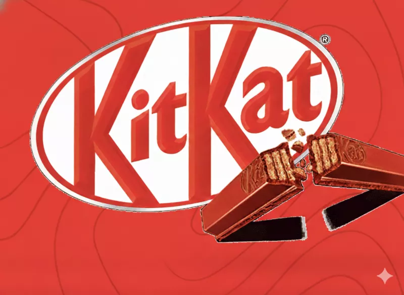 Logotipo del chocolate KitKat e imagen de una de sus barras. La marca sufrió el robo de 12 toneladas de chocolate. 