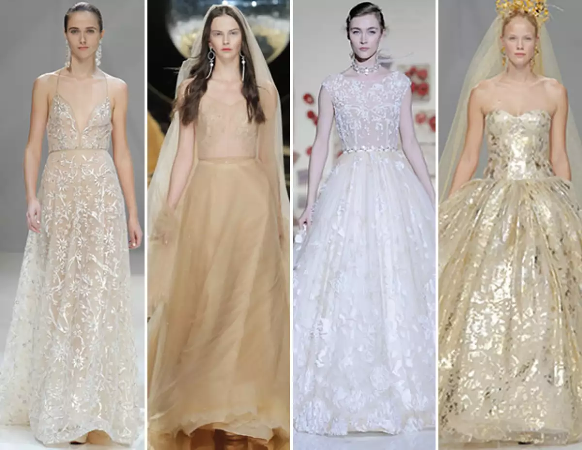 Naeem Khan, Yolan Cris y Jesus Peiró muestran piezas con detalles que oscilan entre el café, el nude, y el dorado.