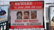 (Anuncios de recompensa por informacón para la detención de Rafael Caro Quintero en una pantalla electrónica en la garita de San Ysidro, cruce fronterizo entre Tijuana y San Diego)
