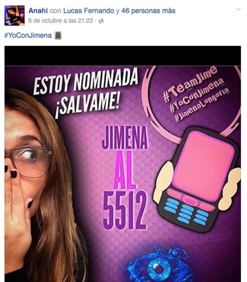 Recientemente Anahí también le había mostrado su apoyo a Jimena.