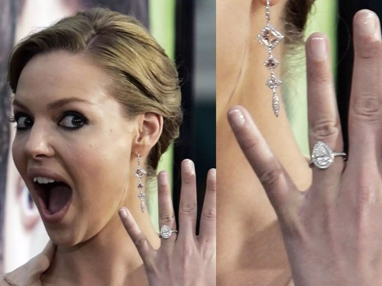 El de Katherine Heigl es diseño de Ryan Ryan, es una diamante en forma de pera de tres quilates.