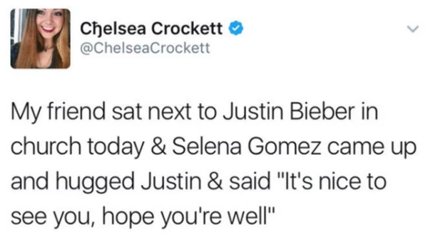 Tuit fan justin y selena Iglesia.
