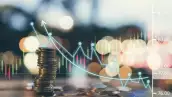 money, coins growing concept and the financial goals success. with night bokeh lights background.