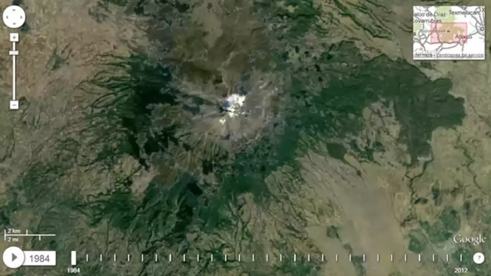 Vista panorámica del volcán Popocatépetl