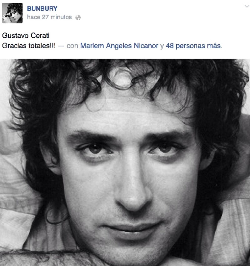 Bunbury homenajeó al argentino en su muro de Facebook publicado una foto y agradeciendo su legado.
