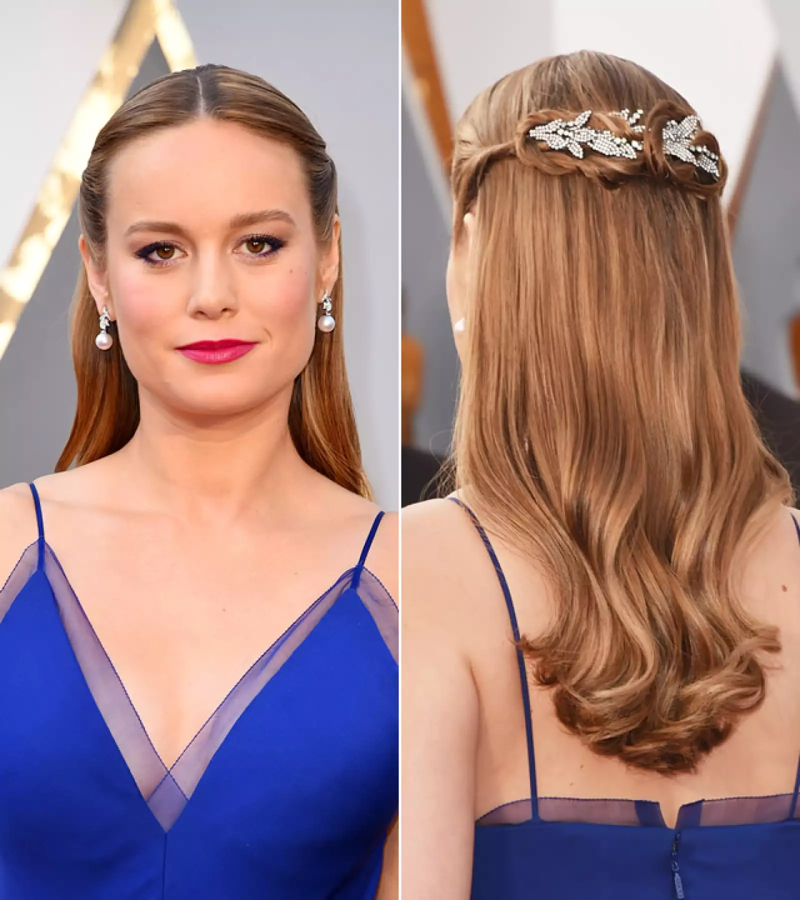 El beauty look de Brie Larson fue sencillo pero atinado. El delineado tipo cat eye y los labios rosa intenso, hicieron contraste con su vestido. Lo que más nos gustó fue la aplicación que usó en el pelo para decorar sus trenzas.