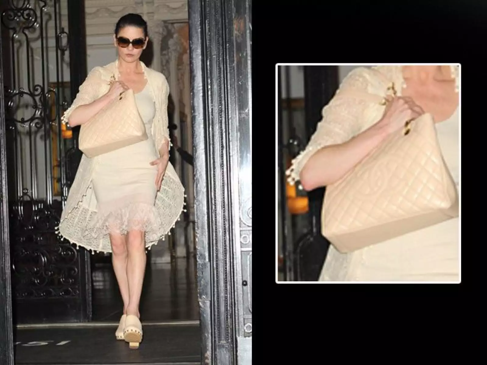 La actriz Catherine Zeta Jones presumió su bolso cuando salía de su departamento en Nueva York.
