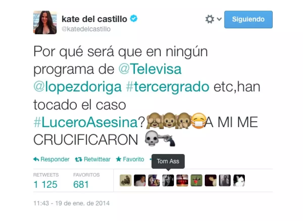 La actriz usó su cuenta de Twitter para preguntar los motivos que tendría la televisora para no mencionar las críticas que ha recibido Lucero tras las polémicas imágenes de su día de cacería.