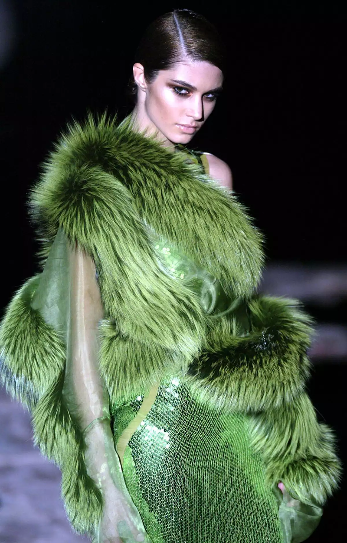 Milan Fashion Week - A Model Wears A Dress Created By Designer Tom Ford For Italian Fashion House Gucci.