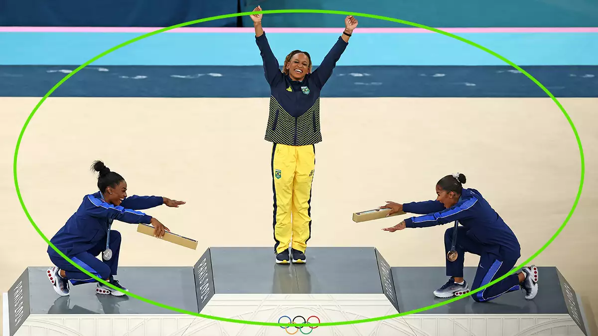 Simone Biles, Rebeca Andrade y Jordan Chiles