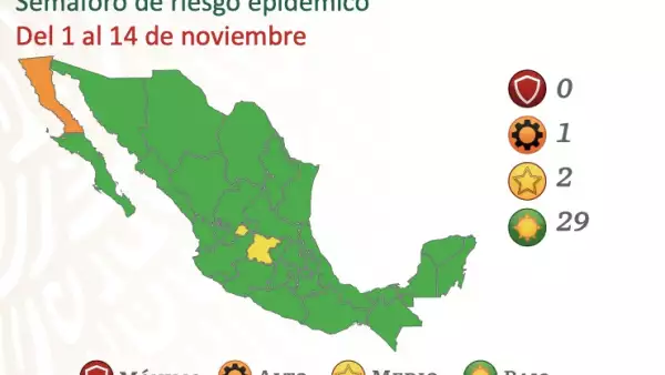 mapa COVID México del semáforo del 1 al 15 de noviembre