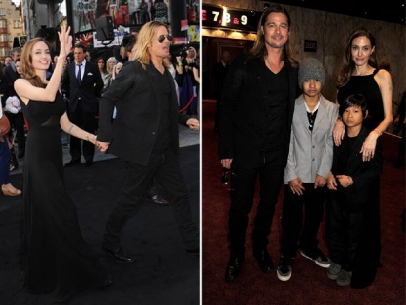 Jolie lució sonriente y muy enamorada de Pitt. Al estreno también asistieron sus hijos Maddox y Pax.