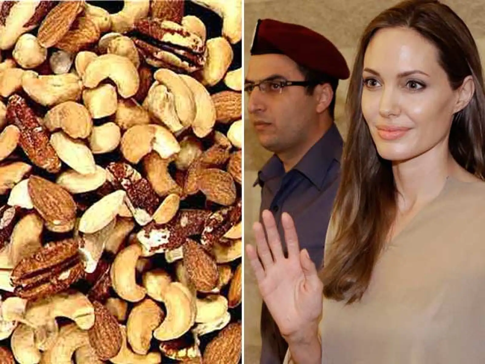 Angelina Jolie siempre lleva una colación de nueces y almendras para calmar el hambre.