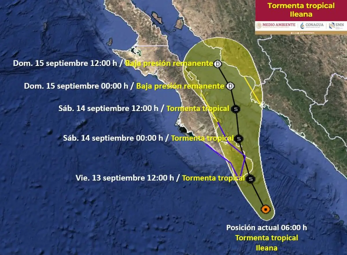 La tormenta tropical Ileana está por impactar BCS, esta es su trayectoria