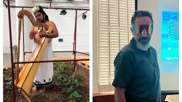 La artista queer mexicana La Bruja de Texcoco y artista Abraham Cruzvillegas. 