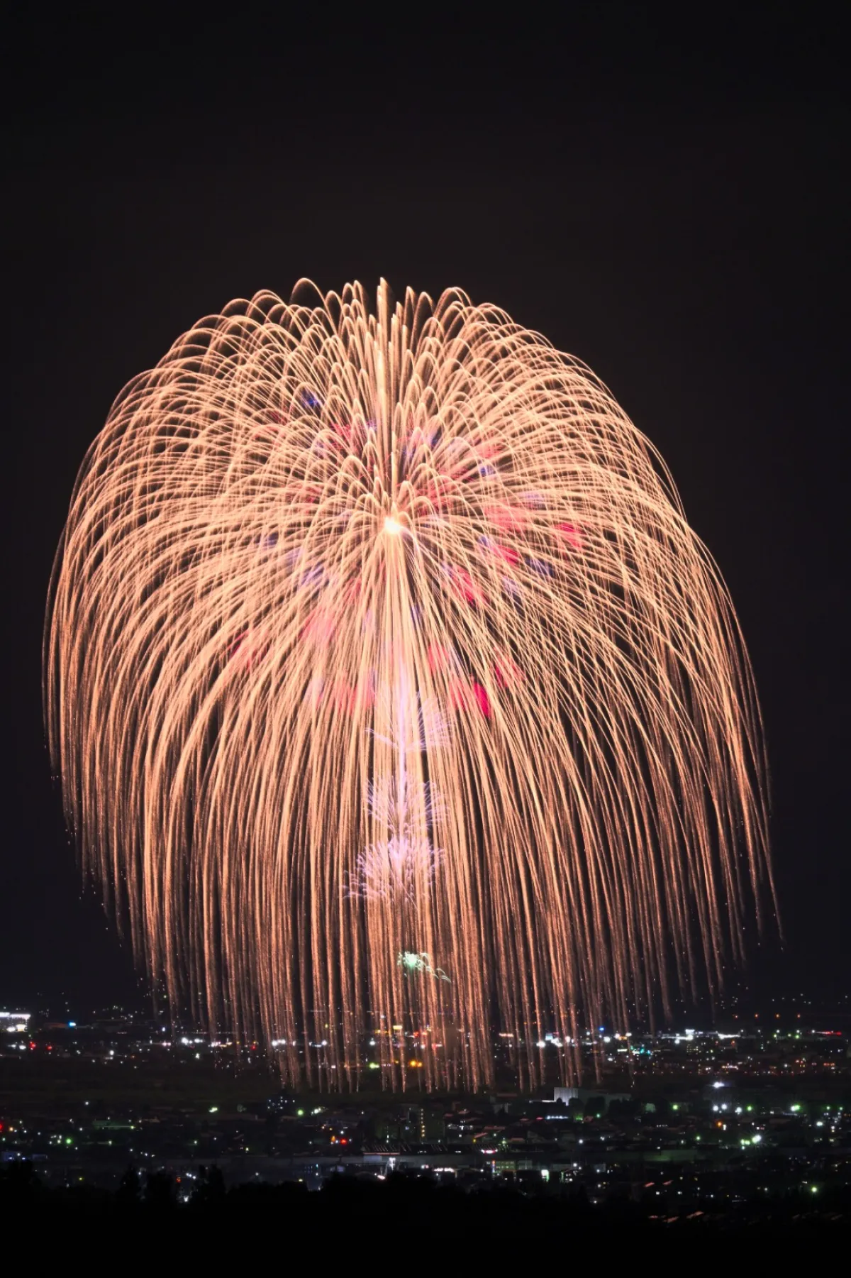 Fuegos artificiales sobre una ciudad. 