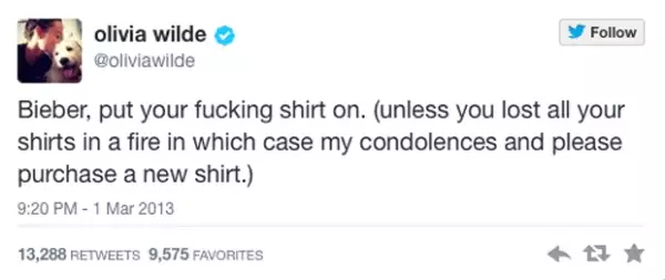 La actriz hizo un comentario ante la frecuente inexistencia de las camisetas de Justin Bieber.