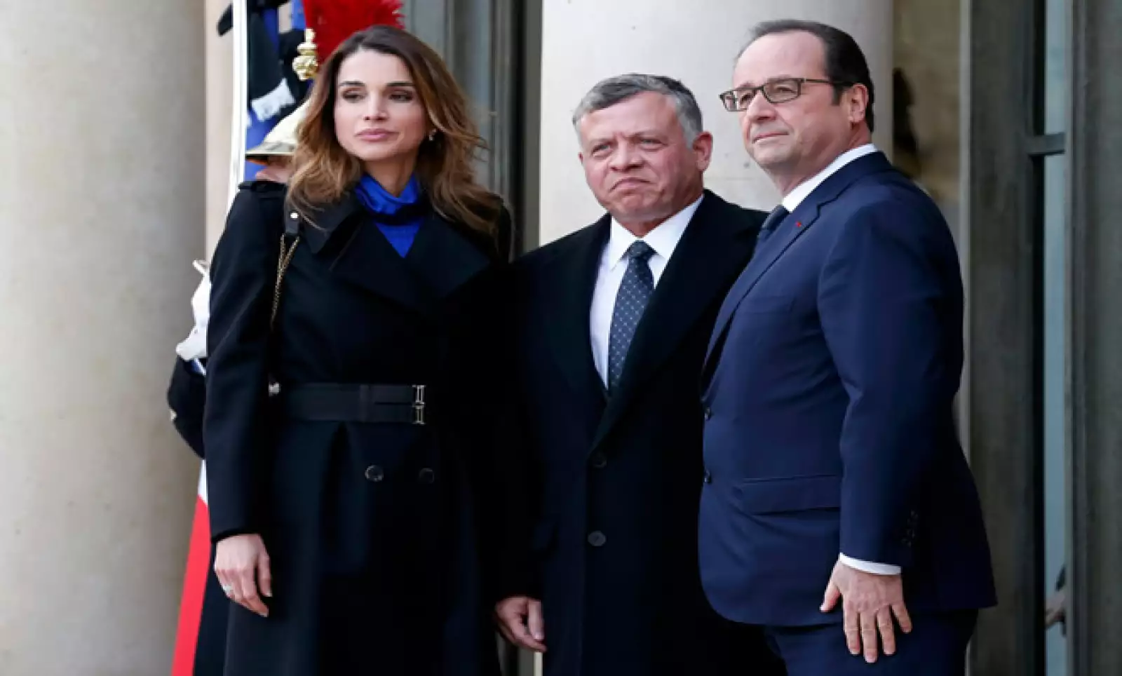 Abdullah asistió con su esposa la reina Rania y antes de la marcha se reunieron con Francois Hollande. 