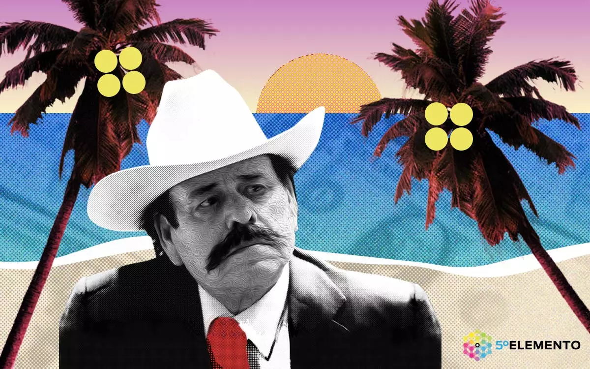 El senador de Morena Armando Guadiana en un foto arte donde hay una playa y palmeras
