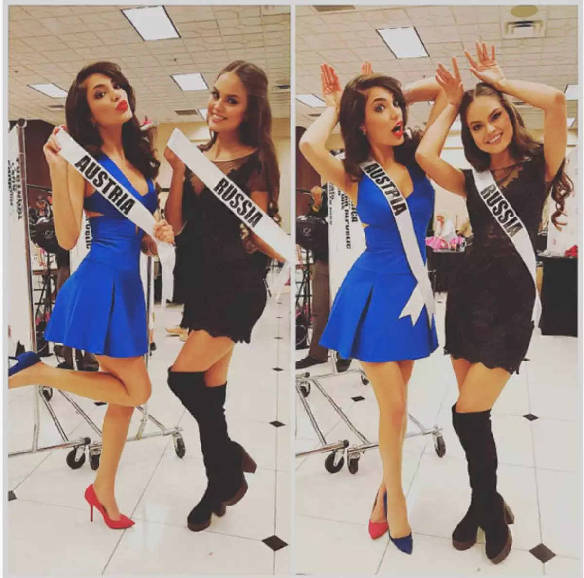 “Divirtiéndome con esta dulzura”, compartió Amina, añadiendo los hashtags: “El mejor momento de mi vida”, “Miss Universo Austria 2015” y “Miss Universo Rusia 2015”.