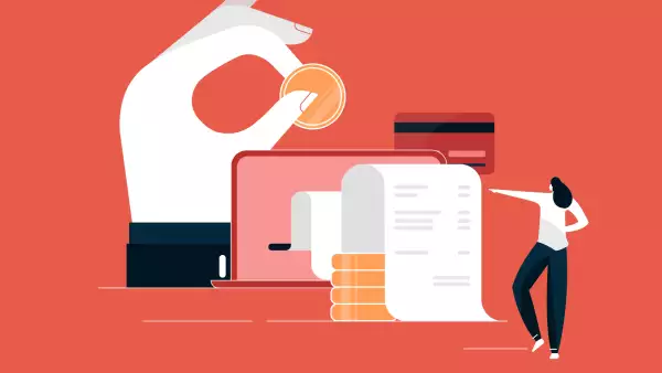 Online payment concept, Laptop with electronic invoice, financial transaction illustration, digital payment vector