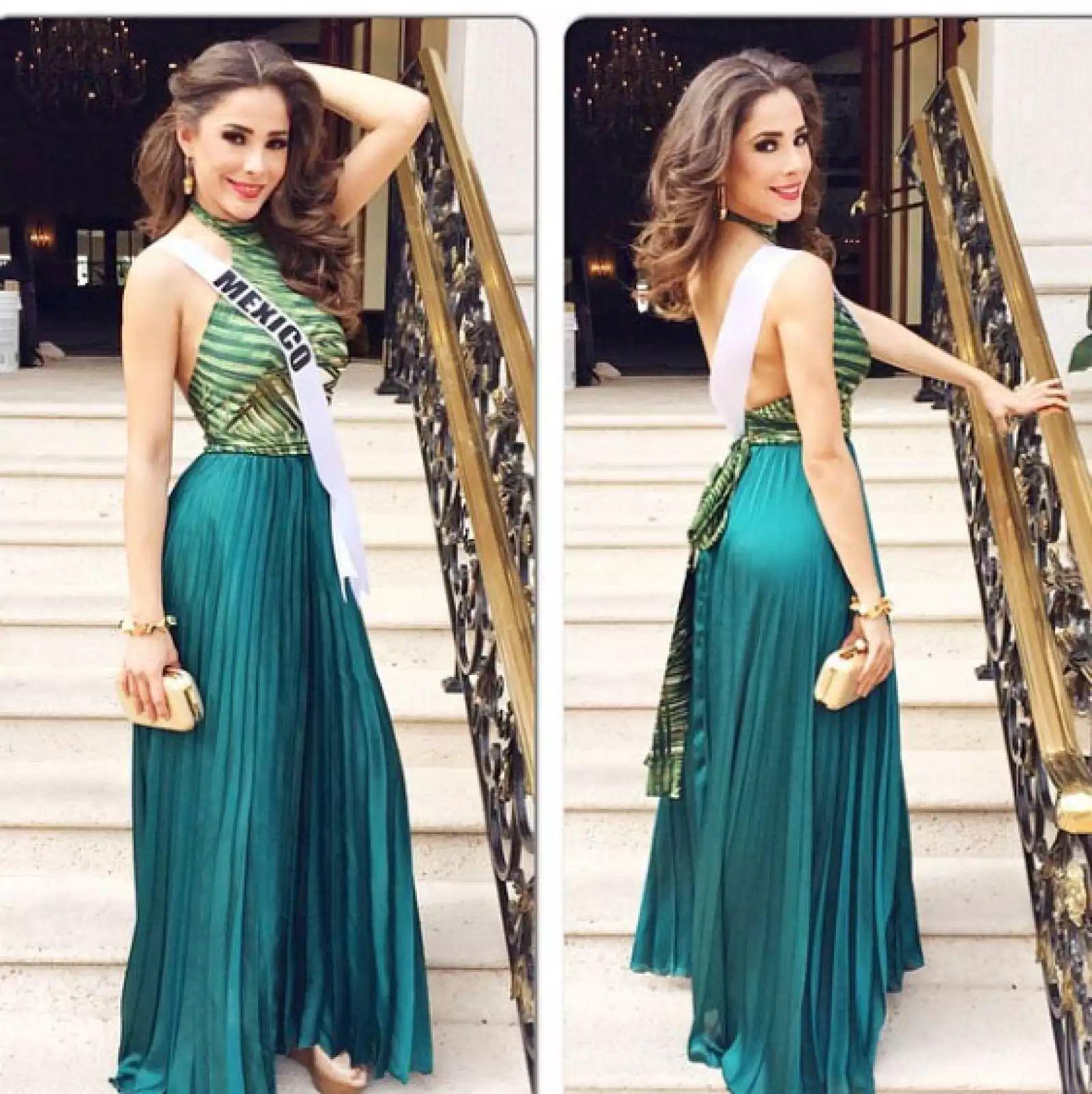 Un vestido de falda plisada, prints y verde esmeralda fue lo más.