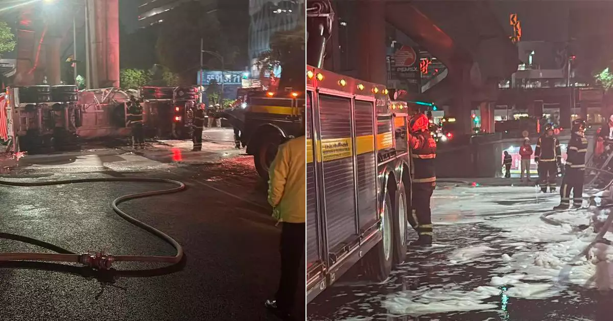 Volcadura de pipa de Pemex en Periférico provoca cierre de circulación