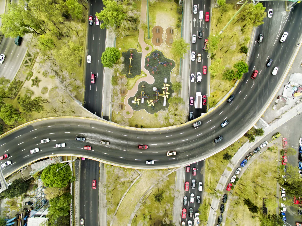 Aerial view of freeways in Mexico