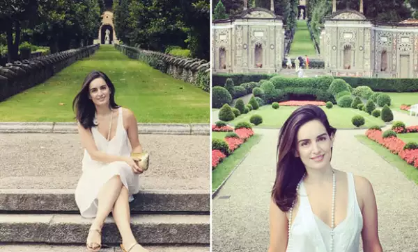 La actriz presumió su cara al natural, misma que hacía juego con el bello paisaje de Tívoli.