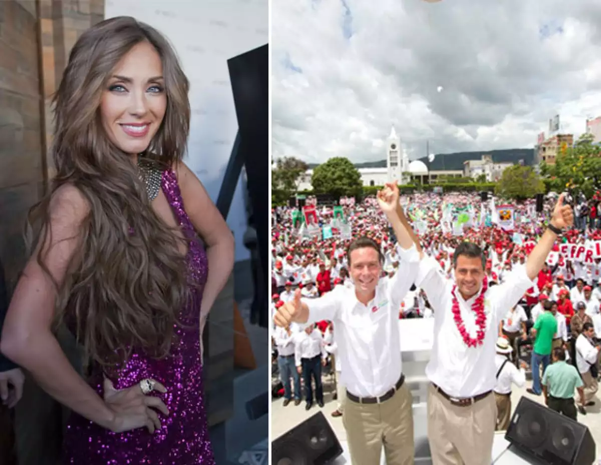 La cantante y Angélica Rivera aprovecharon el mitin para tomarse fotografías y firmar autógrafos a los asistentes.