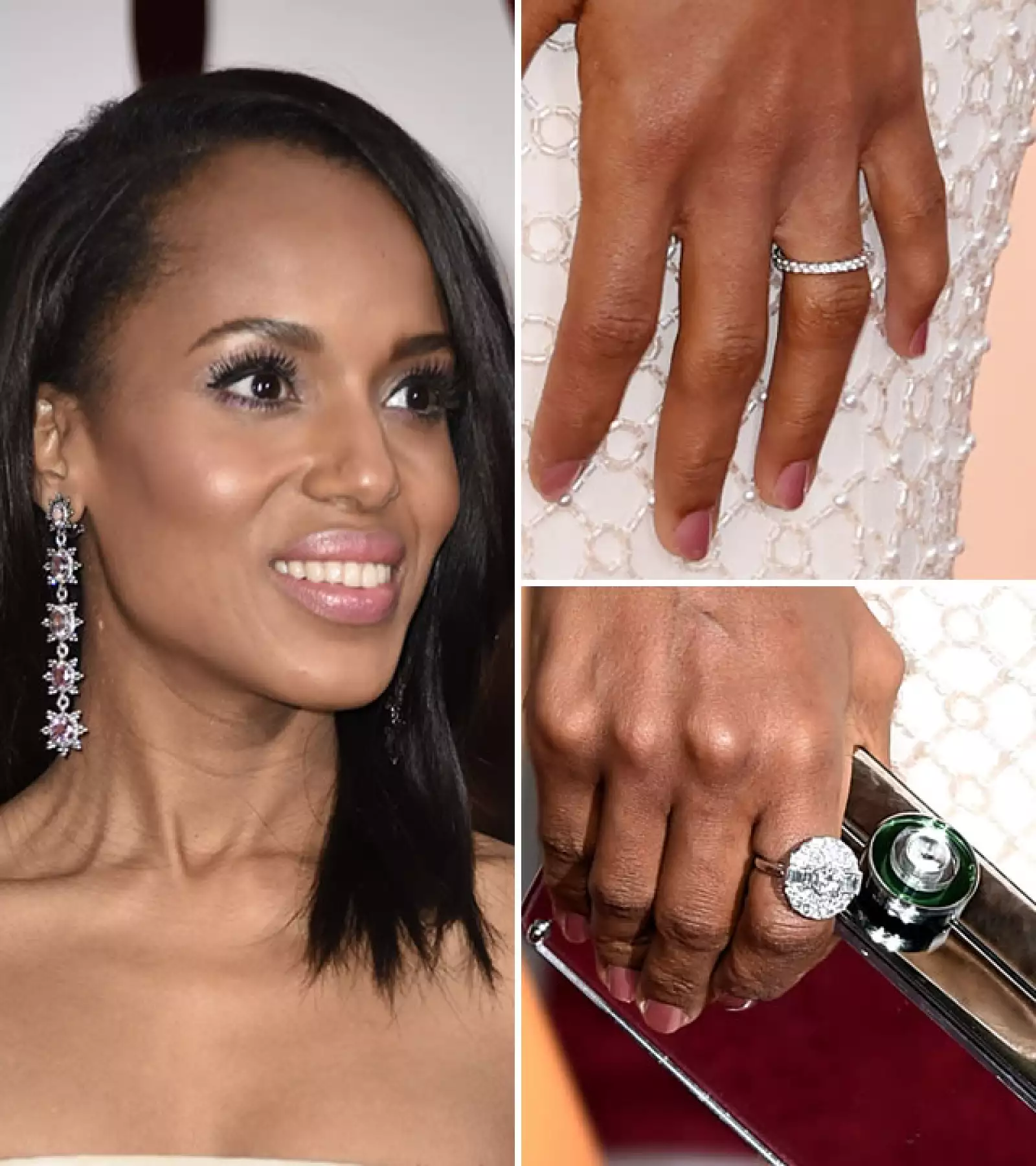 Kerry Washington usó aretes estilo ombre, rosas con zafiros de 25k y diamantes de 3.5k de Fred Leighton.